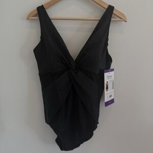 NWT Miraclesuit 14 L Miradonna Swimsuit Black One Piece Illusionist Twist Swim